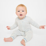 Dusty Blue Romper in Mini Stripe