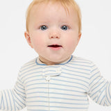 Dusty Blue Romper in Mini Stripe