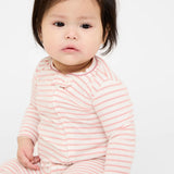Dusty Rose Romper in Mini Stripe