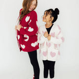 Red/Coconut Heart Cozy Cardigan