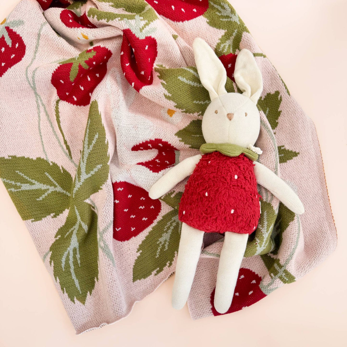 bunny with strawberry blanket 