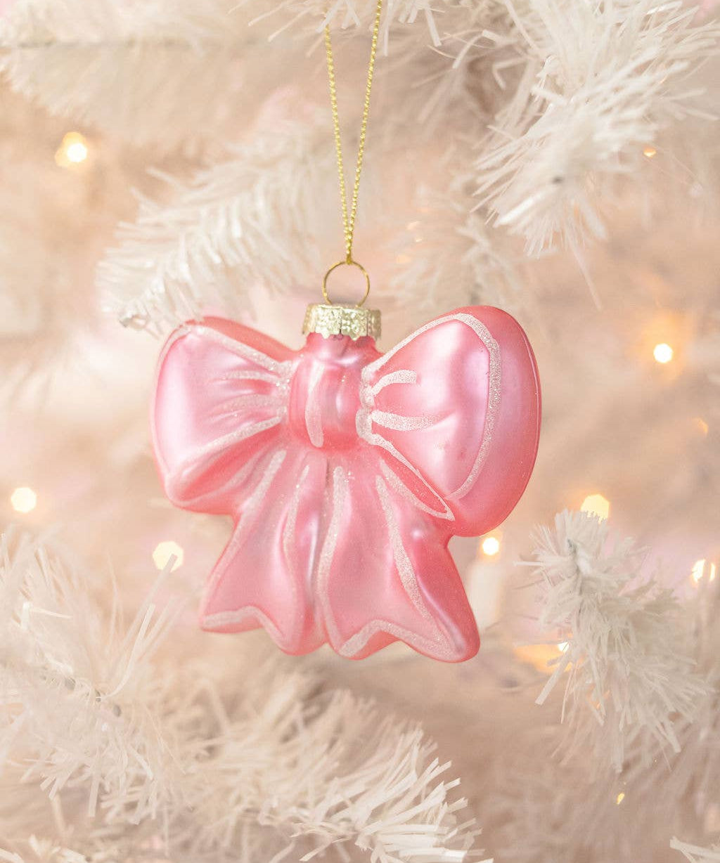 Pretty Pink Bow Glass Christmas Ornament