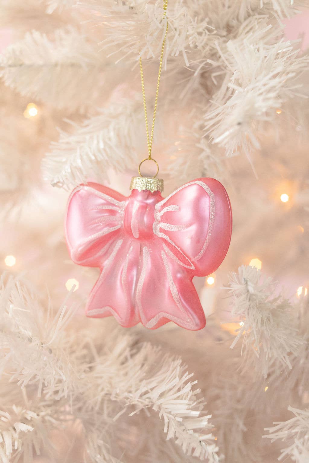 Pretty Pink Bow Glass Christmas Ornament