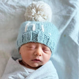 Hi. Knit Blue Beanie Hat