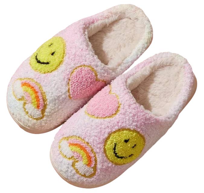 Girls Pastel Rainbow Smiley Slippers