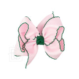 Crochet Edge Bow (Light Pink w/ Forest Green Edge)