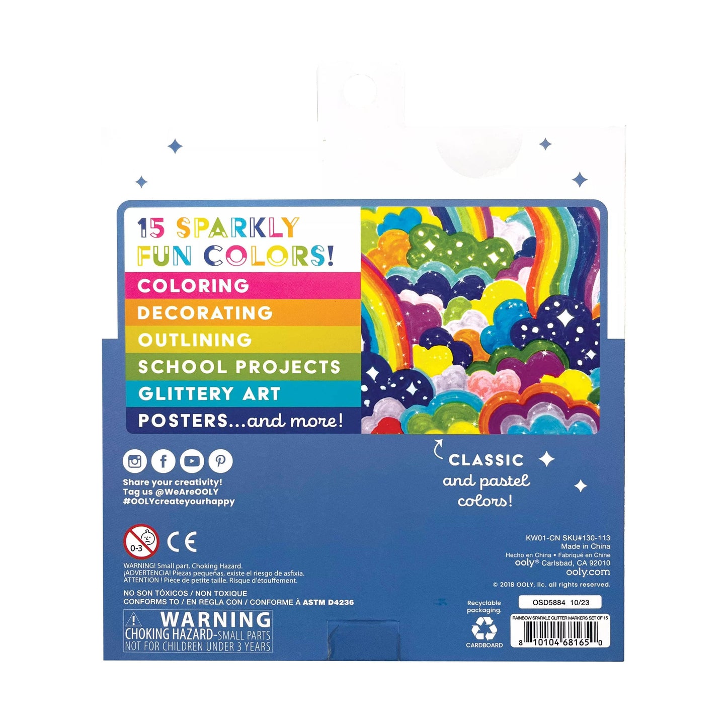 Rainbow Sparkle Glitter Markers (Set/15)