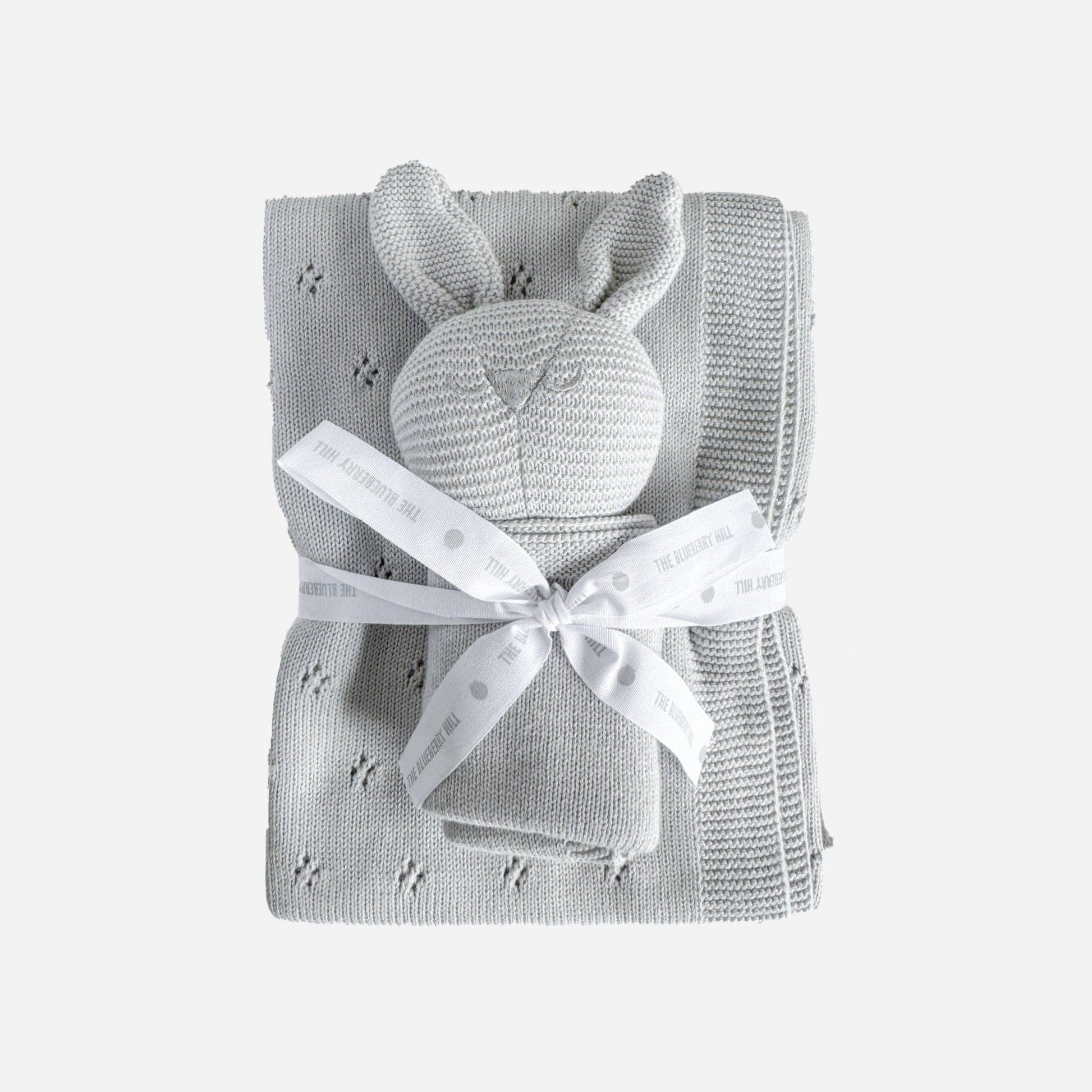 Blue Gray Bunny Lovey & Blanket Set - Après NJ