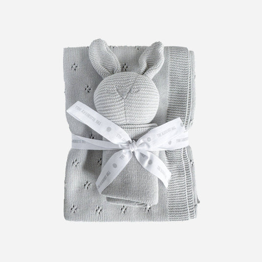 Blue Gray Bunny Lovey & Blanket Set - Après NJ