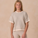 Boxy Crop Knit Tee in sage stripe - Après NJ