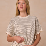 Boxy Crop Knit Tee in sage stripe - Après NJ