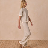 Boxy Crop Knit Tee in sage stripe - Après NJ