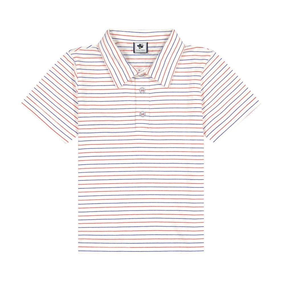 Boys Short Sleeve Polo Red White and Blue Stripe - Après NJ