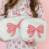 Cosmetic Bag with Embroidered Pink Bow
