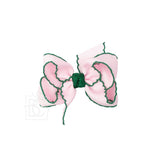 Crochet Edge Bow (Light Pink w/ Forest Green Edge)