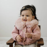 Fur Collar Rosy Cardigan Sweater