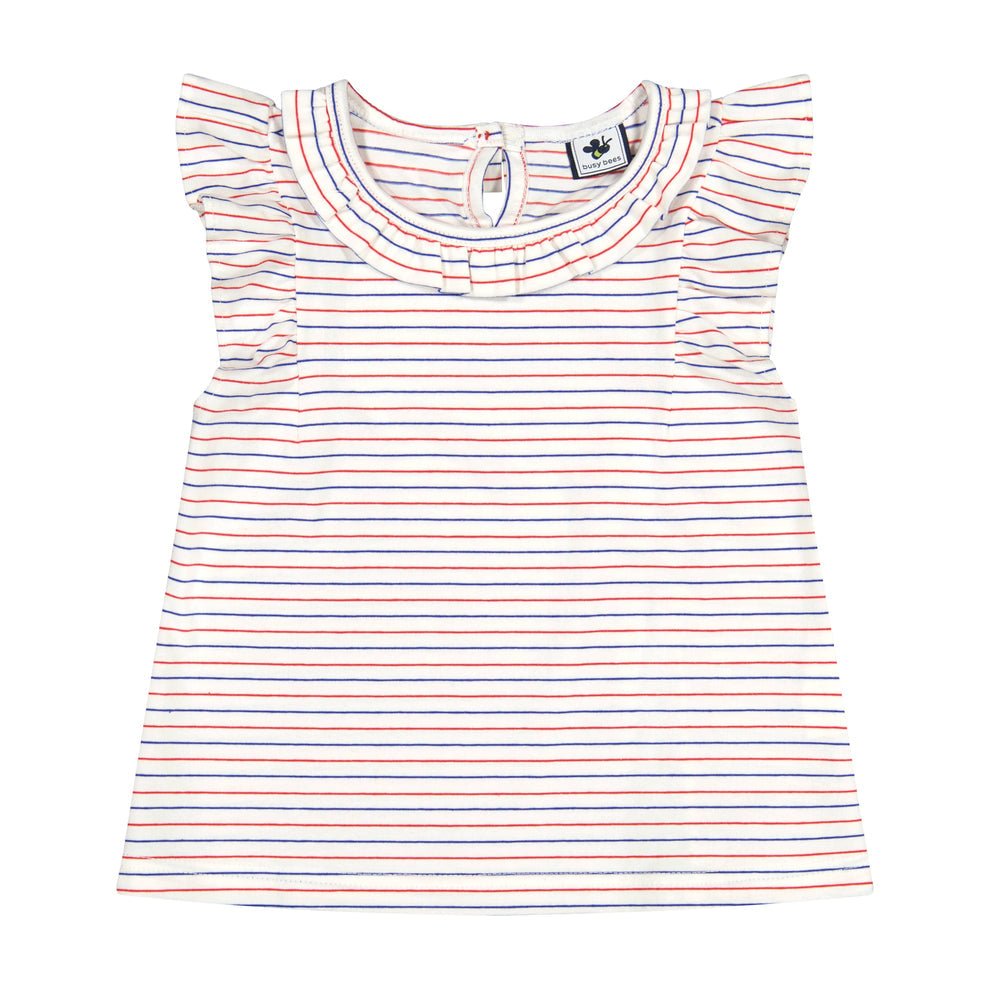 Colette Flutter Sleeve Top Red White Blue Stripe - Après NJ