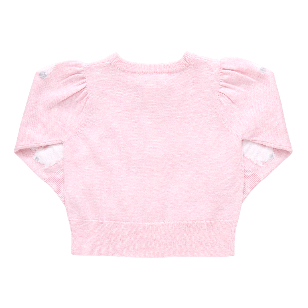 Back of pink bunny cardigan- solid pink