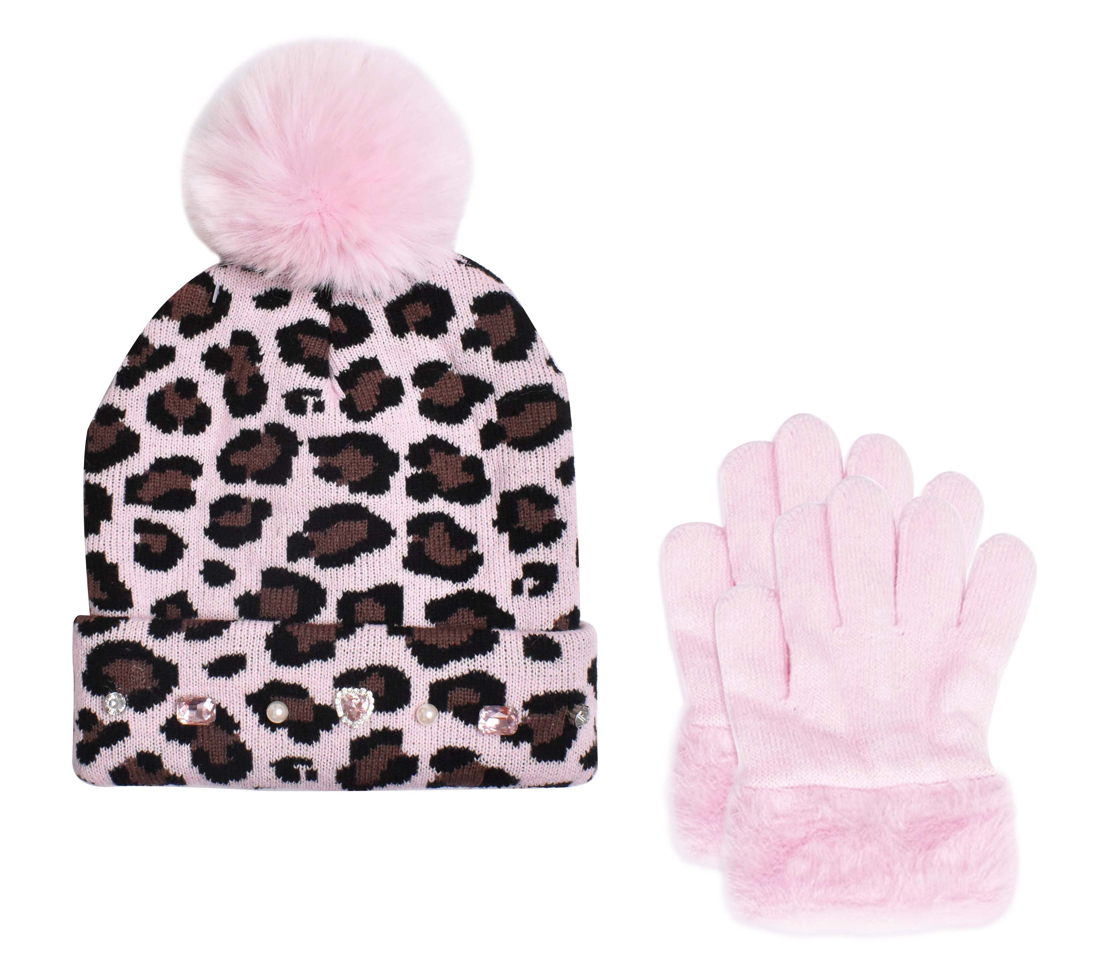 Leopard Print Hat & Glove Set