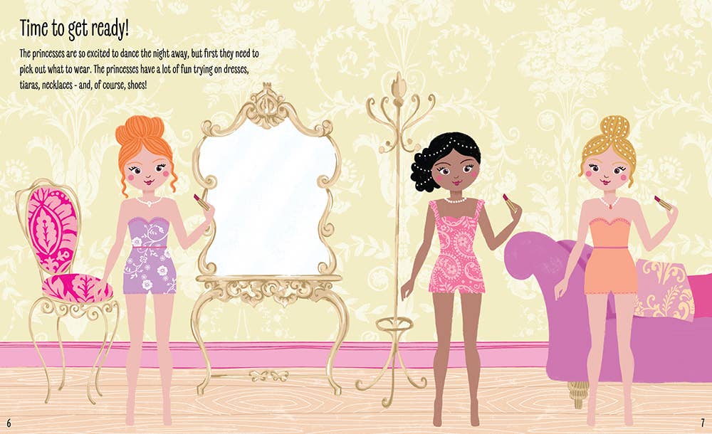 Sample page of princess sticker dress up book