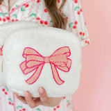 Cosmetic Bag with Embroidered Pink Bow