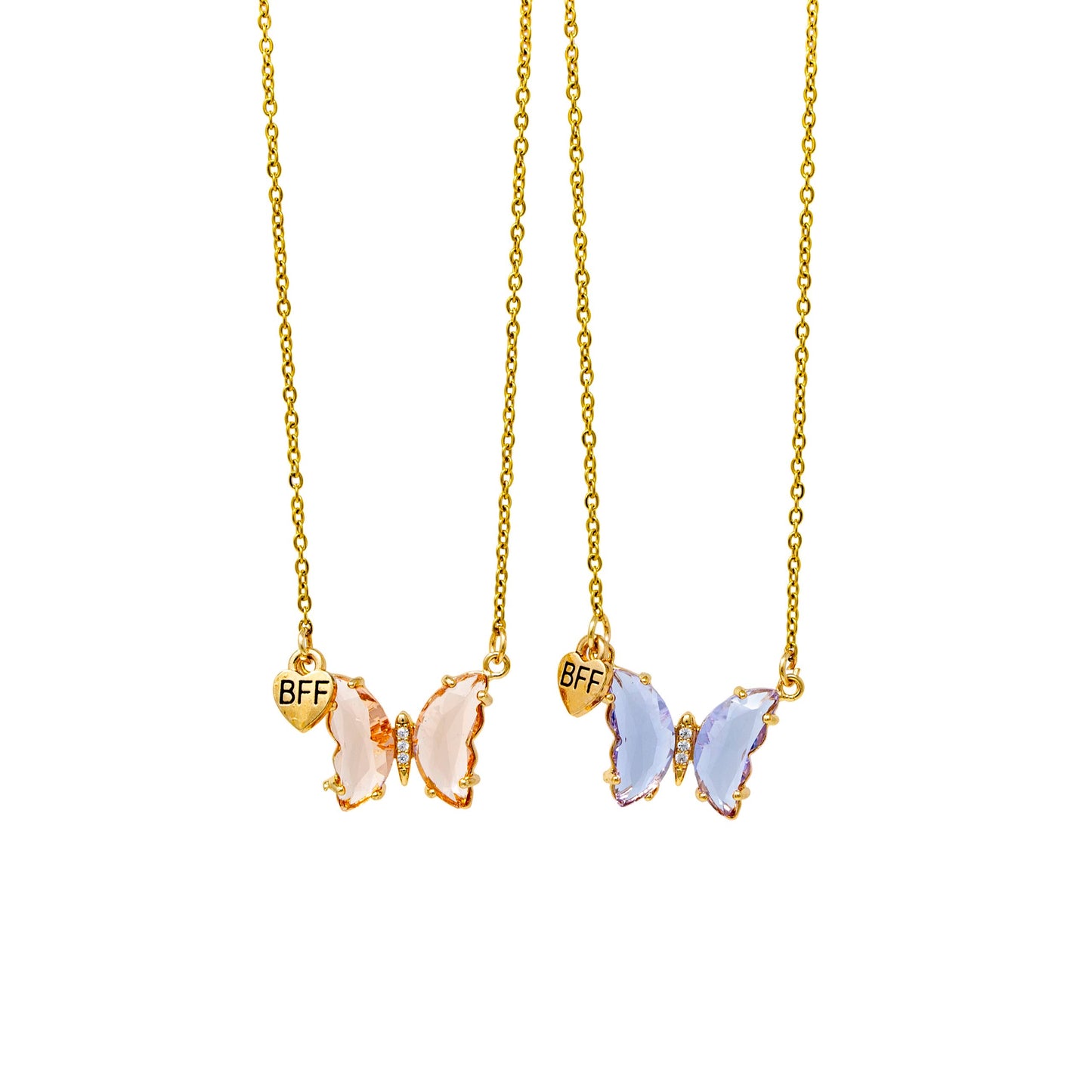 Pink and blue bff butterfly necklaces