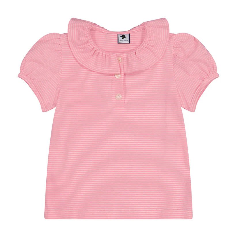 Eliza Ruffle Polo in Pink Stripe - Après NJ