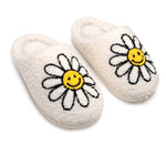 SLippers with white daisy and yellow smiley face center