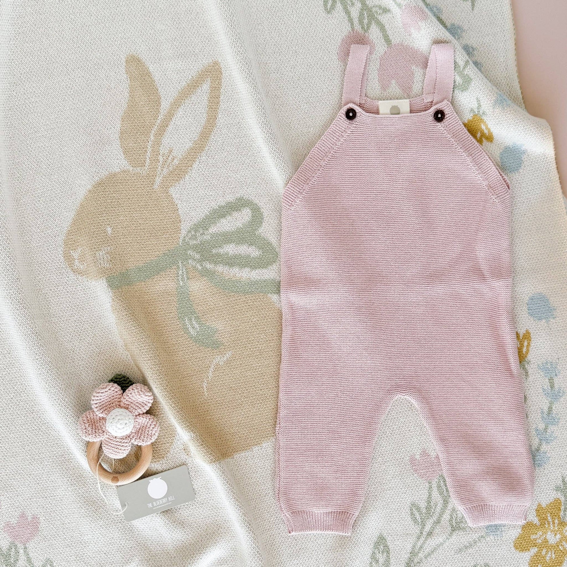 pastel bunny blanket gift set opened up 