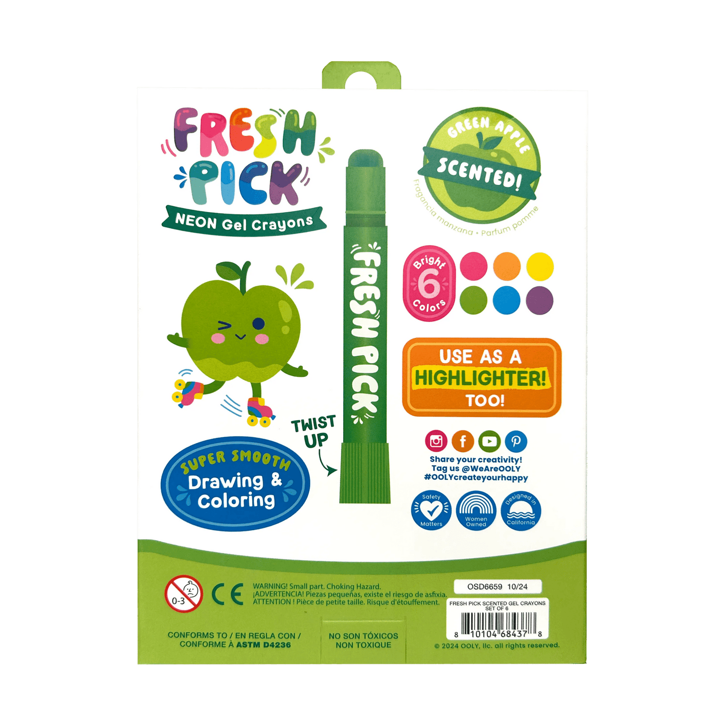 Fresh Pick Apple Scented Gel Crayons - Set of 6 - Après NJ