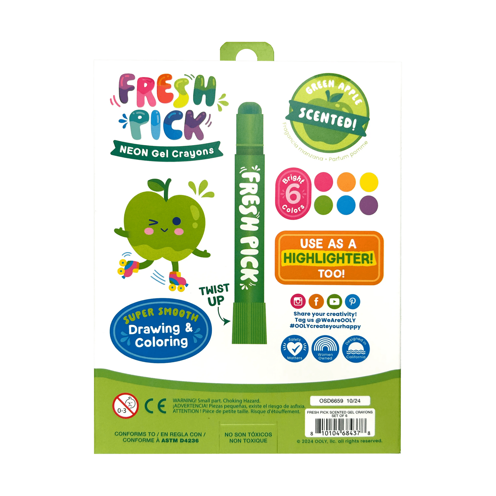 Fresh Pick Apple Scented Gel Crayons - Set of 6 - Après NJ