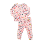 light pink long sleeved pajama set with colorful friendship bracelets