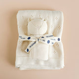Gift Set Pique Blanket with Bear Lovey, Cream Organic Cotton Baby - Après NJ
