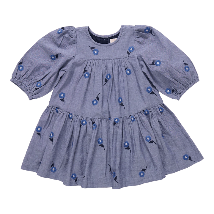 Girls Fiona Dress - Blue Blossom Embroidery - Après NJ