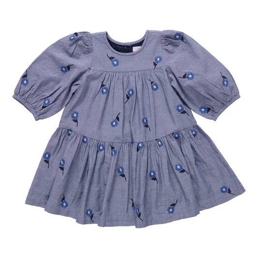 Girls Fiona Dress - Blue Blossom Embroidery - Après NJ