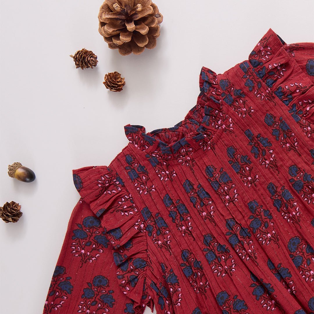 Girls Jaipur Dress Red Autumn Strawflower - Après NJ