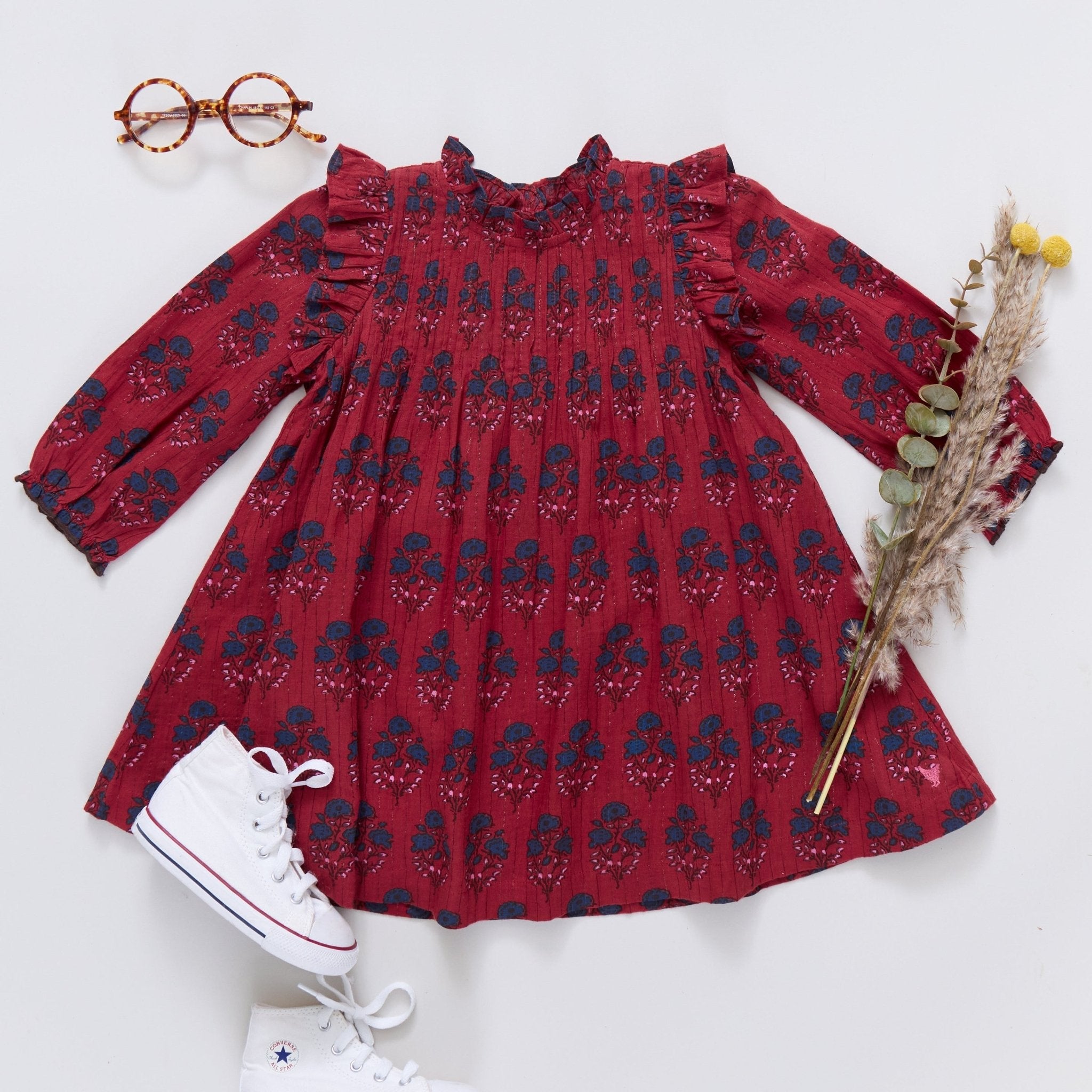 Girls Jaipur Dress Red Autumn Strawflower - Après NJ