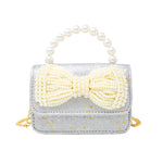 Glitter Pearl Handle Bow Handbag - Silver - Après NJ