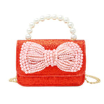 Glitter Pearl Handle Bow Handbag - Silver - Après NJ