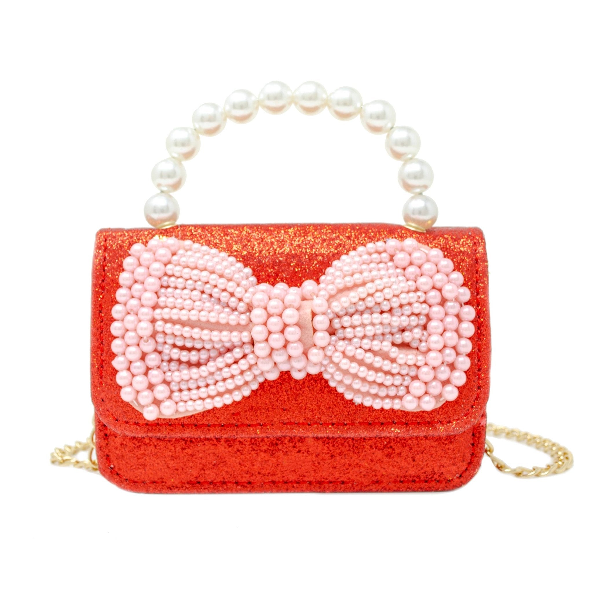 Glitter Pearl Handle Bow Handbag - Silver - Après NJ