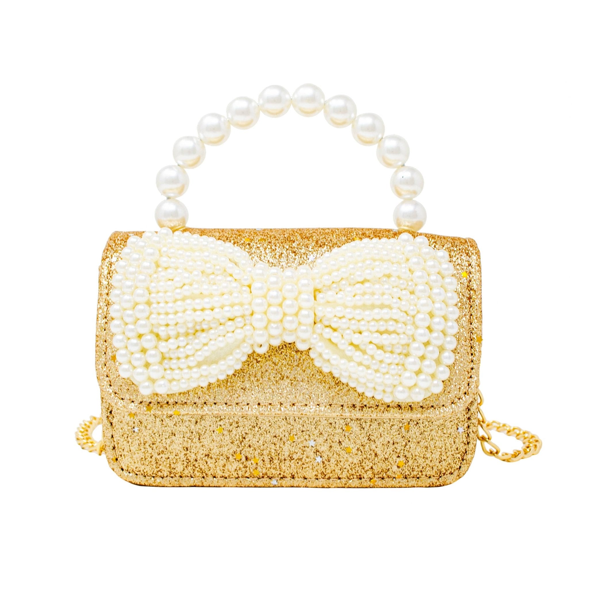 Glitter Pearl Handle Bow Handbag - Silver - Après NJ