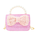 Glitter Pearl Handle Bow Handbag - Silver - Après NJ