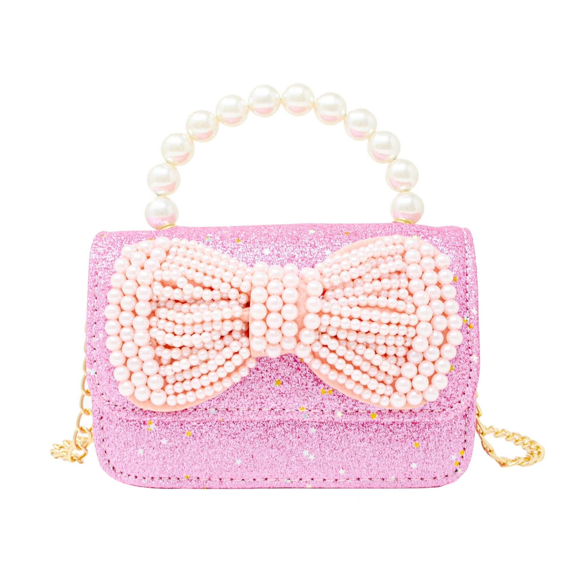 Glitter Pearl Handle Bow Handbag - Silver - Après NJ