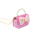 Glitter Pearl Handle Bow Handbag - Silver - Après NJ