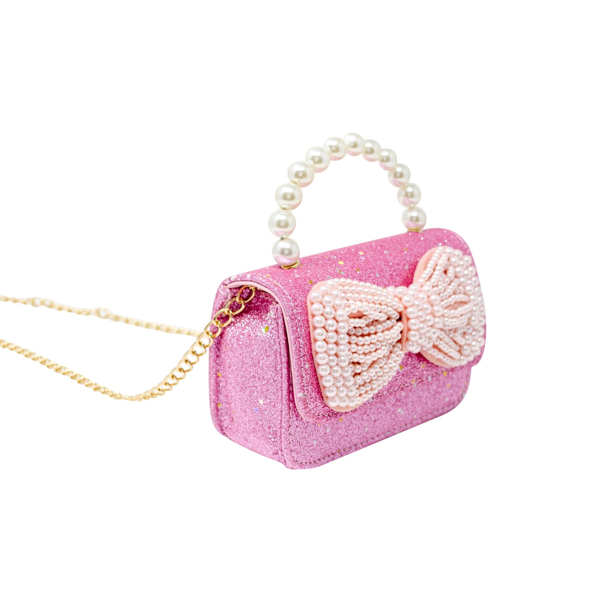 Glitter Pearl Handle Bow Handbag - Silver - Après NJ
