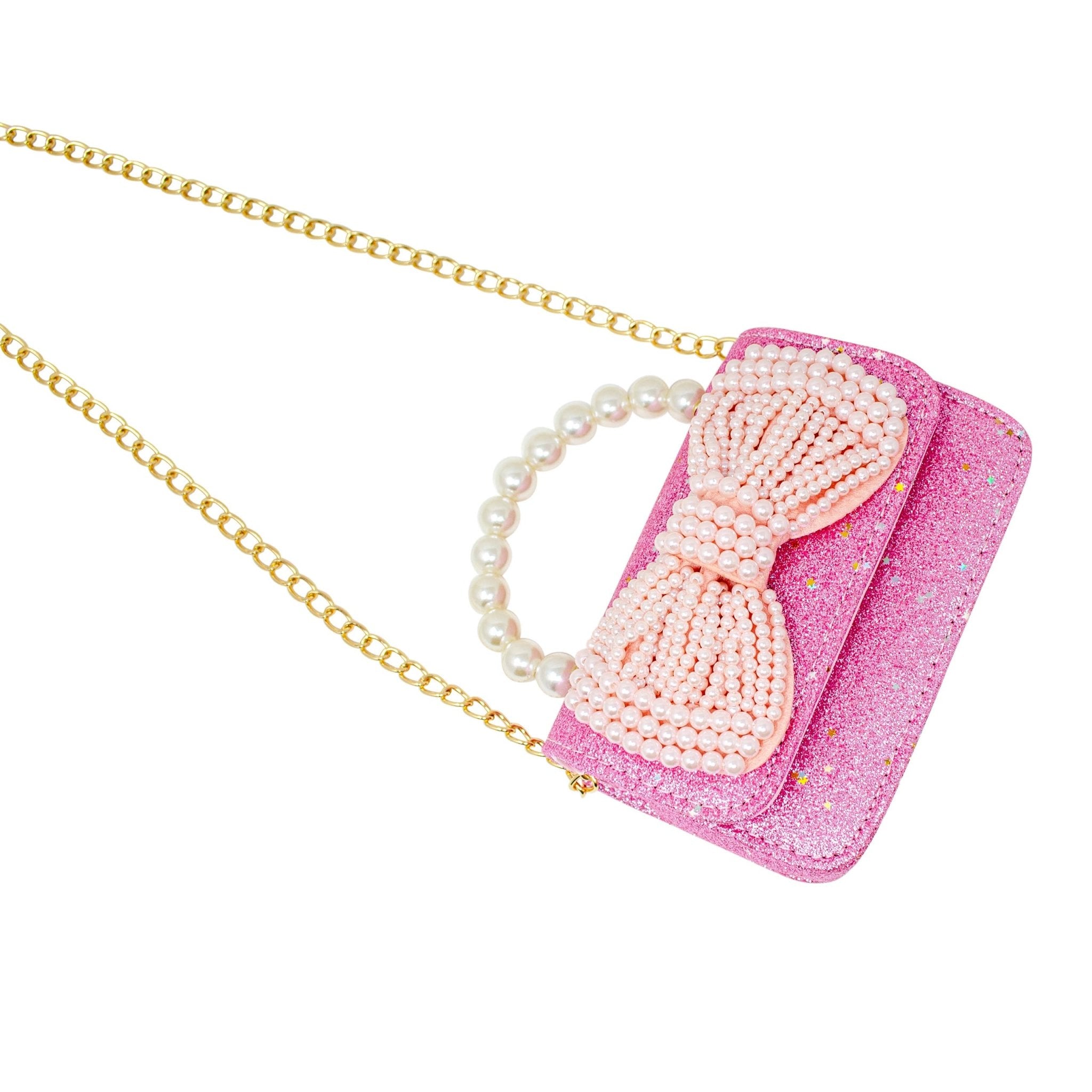 Glitter Pearl Handle Bow Handbag - Silver - Après NJ