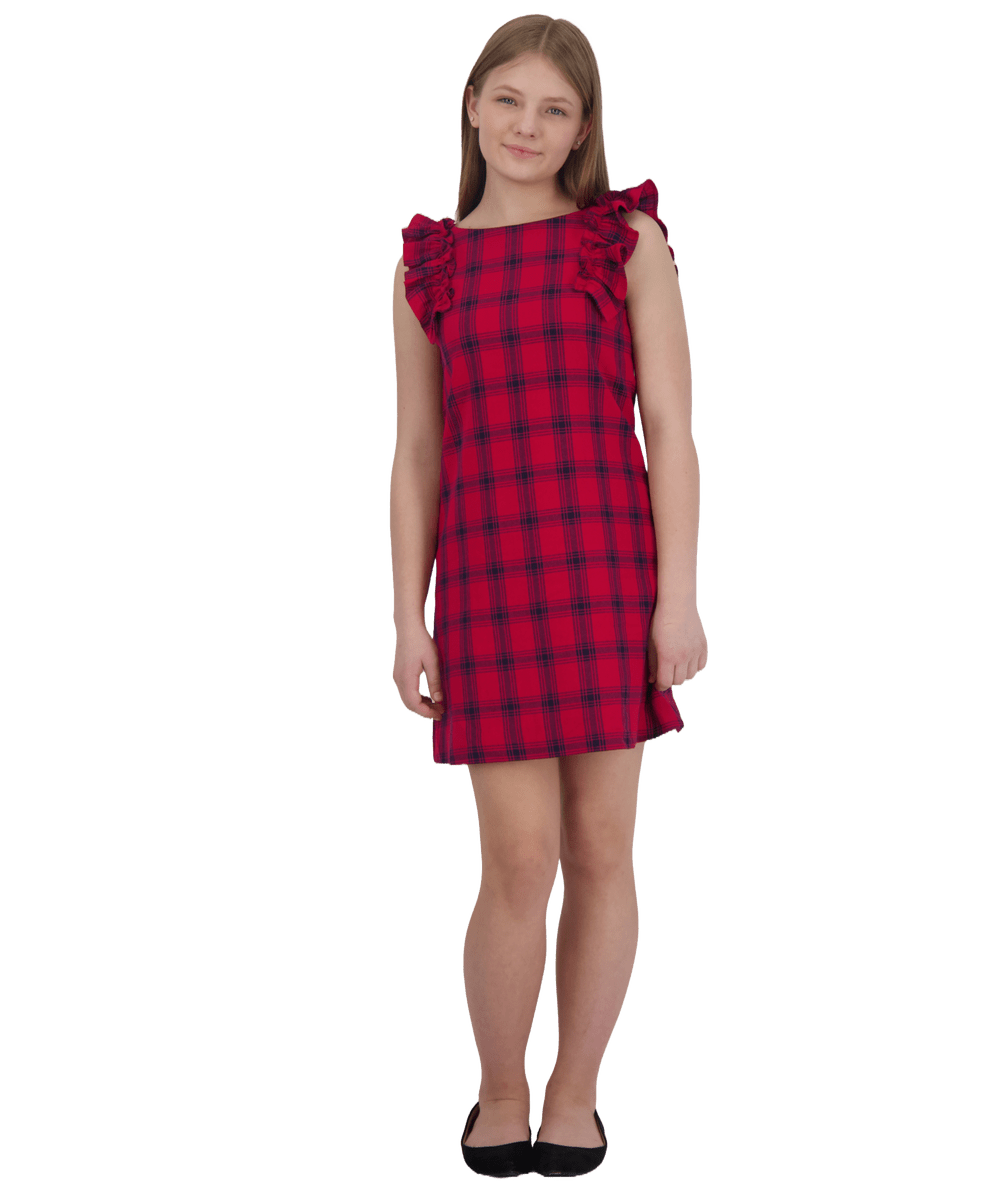 Grace Ruffle Sleeve Shift Dress Red Plaid - Après NJ