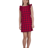 Grace Ruffle Sleeve Shift Dress Red Plaid - Après NJ