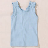 Joy Ruffle Ribbed Tank-Light Blue