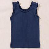 Joy Ruffle Ribbed Tank-Navy